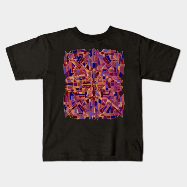 Random geometric shapes in warm color tones Kids T-Shirt by DaveDanchuk